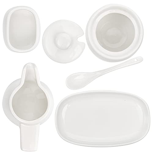image for ZENFUN Set of 4 Porcelain Creamer and Sugar Set with Saucer, Sugar Bow