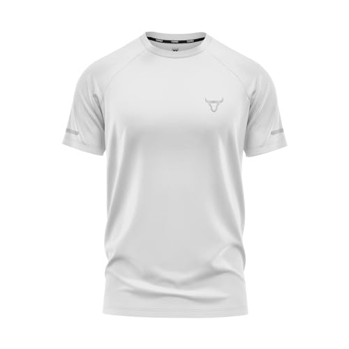 TORO ACTIVA Camisetas de Manga Corta para Hombre Entrenamiento Atlético Ajuste Que Absorbe la Humedad Secado rápido Logotipo Reflectante Camisetas Deportivas Tops Blanco