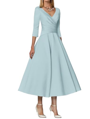 BHYCXAH Stunning Satin Midi Evening Dress, V - Neck &