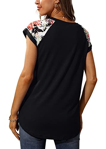 Black Shirts For Women Short Sleeve Tunic Tops Casual Summer Tee Shirts Loose Fit M #TOP3