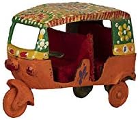 Handcrafted Green & Yellow Wooden Auto Rickshaw