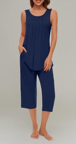 Image of Findsweet Women Pajamas Sets Loungewear Soft Sleepwear Two Piece Summer Sleeveless Pjs Tank Top Pants with Pocket S-4XL