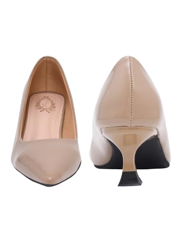 Image of Shoetopia Women's Leather Block Heel Sandal with Ankle Strap and Pointed Toe - Elegant Formal Dress Sandal