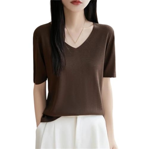 Women's V Neck Short Sleeve Sweater Tops Loose Fit Soft