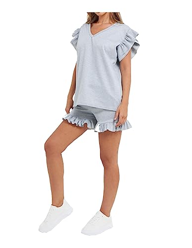 Tenue 2 pièces péplum gris taille 24-26 ensemble sans manches pour femme