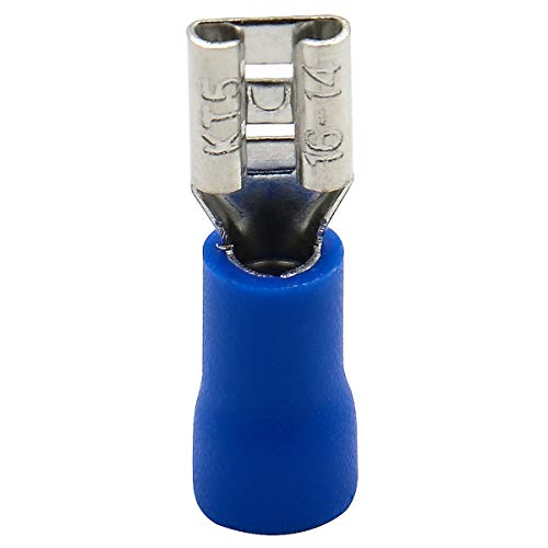 Baomain Blue Female Insulated Spade Wire Connector 3/16'' Electrical Crimp Terminal 16-14 Awg 4.8 X 0.5Mm Fdd2-187 Pack Of 100 #TOP2