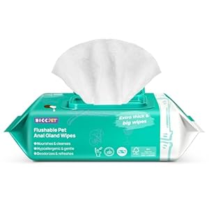 Flushable Plant Based Dog Wipes for Pets Cleansing & Deodorizing Anal Gland Hygienic Wipe​s for Dogs & Cats -Grooming Wipes for Paws, Body, and Butt -Puppy Essentials (100 Count)