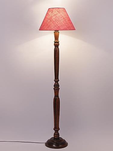 Image of Devansh Pink Jute Conical Wooden Floor lamp -25