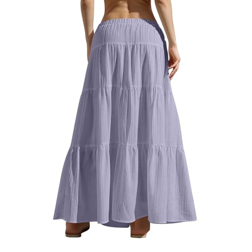 Womens Maxi Skirt Pleated Flowy Drawstring High Waisted Skirts Swing Tiered Skirt Summer Casual Loose Fit Y2K Skirts3