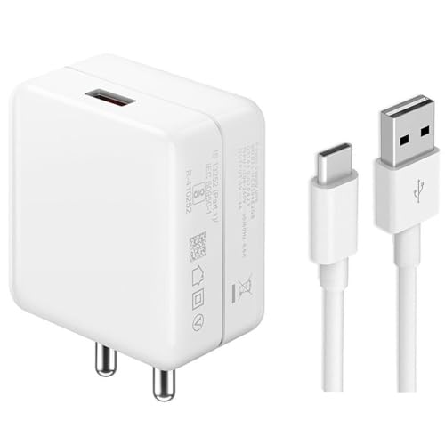 Image of 65W Charger for vivo T2x / T 2 x Charger Original Adapter Like Quick Dash Warp Dart Flash Super Vooc Fast Charger with 1M Type C USB Data Cable (4A /6.5A, TDS9, White)