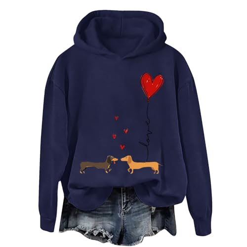 Womens Casual Hoodies Long Sleeve Jumper Pullover Valentines Sweatshirts For Women Funny Love Heart Graphic Valentines Shirts Casual Long Sleeve Pullover Tops Medium Sweatshirt (Navy, L)
