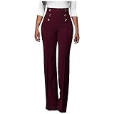 XUNRYAN Women's Business Suit Pants Formal Work Trousers High Waist Casual Button Flare Pants Winter Fall Fashion Outfit Wine