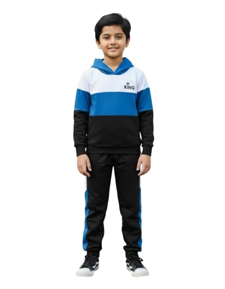 King Printed Hooded Sweatshirt and Joggers Set, Blue/White/Black-image-39