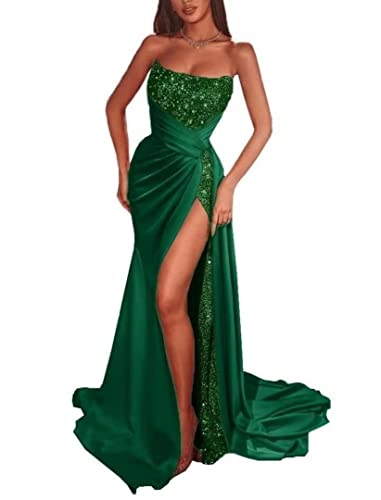 Robe de bal satin HYY01, la haute couture du vert émeraude pailleté