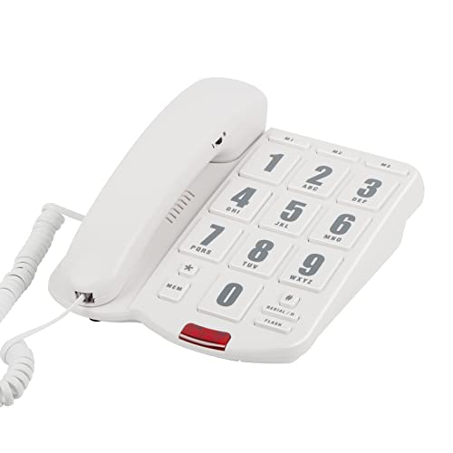 Big Button Telephone with Loud volume, Uvital Landline Phone Support Adjustable Volume and One-Touch Speed Dials, Multifunctional Corded Telephone for Seniors, Home and Front Desk(White)