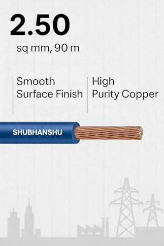 Image of 2.50 SQMM PVC Insulated Pure Copper Wire | Single Core Flexible Electric Cable | ISI Certified | 90 Meters | Blue