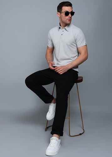 Image of INKKR Men Soild Polo Neck Texture T-Shirt