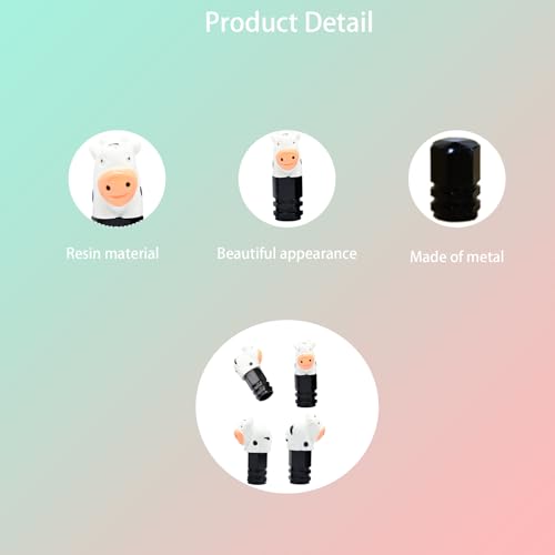 4-Pack White Cow Valve Stem Caps for Schrader Valves, Glossy Finish, Farm Theme, Durable Metal Base, Fun Auto Tire Accessories for Car, Truck, SUV, and Bike Enthusiasts