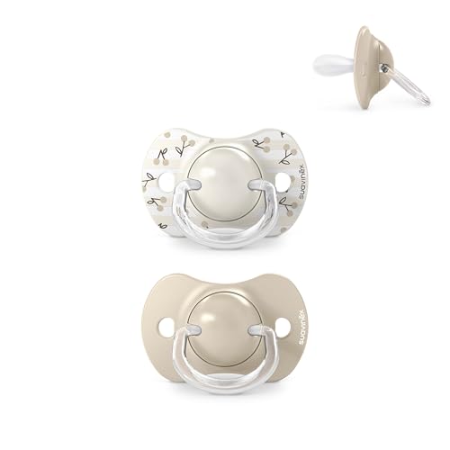 Suavinex, Lot 2 Sucettes Bébés 0/6 Mois et Nouveau-nés, Tétine Symétrique en Silicone SX Pro, plus Plate et Flexible, Réversible, Respecte le...