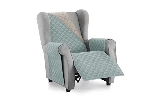 Textilhome Funda Cubre Sofá Malu - 1 Plaza - Funda de Sillón Relax y Orejero Reversible, Protector de Arañazos para Sofás Acolchado. Color Aguamarina