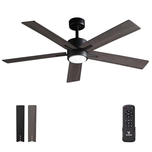 Ceiling Fan with Light Remote: 52 Inch Modern Bedroom Fans with Dimmable Tri-Color Temperature LED - Quiet Reversible DC Motor - Indoor Outdoor Black+Walnut-5 52 Inch
