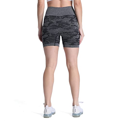Aoxjox Adapt Camo Seamless Biker Shorts For Women High Waist Workout Shorts Gym Shorts Booty Running Yoga Shorts (Camo/Black Charcoal, Medium) #TOP2