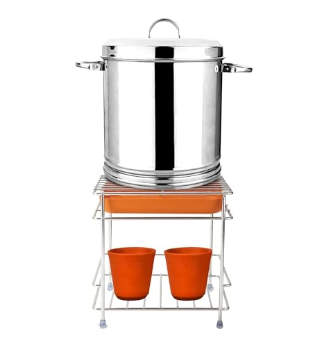 Image of 3 in 1 Heavy Stainless Steel Matka Stand with Tray Holder, Water Dispenser Stand for Kitchen, Water Jar Stand and Dispenser, Stand for Water Dispenser (20 x 20 x 18 CM) (Pack of 1)