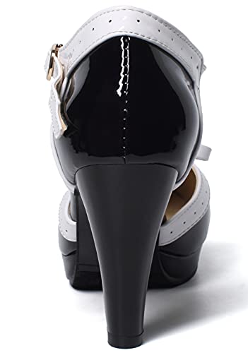Caradise Womens High Heel T Strap Mary Jane Patent Pumps with Bow Rockabilly Dress Shoes4