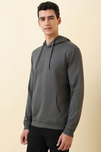 Image of Allen Solly Men's Classic Cotton Solid Hooded Sweatshirt with Kangaroo Pockets