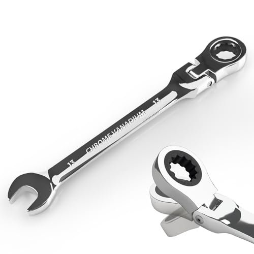 Egofine 13mm Ratchet Wrench Flex Head Ratcheting Combination Wrench Metric Industrial Grade Gear Spanner with 12 Point Box End 72-Teeth Ratchet Chrome Vanadium Steel