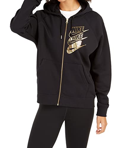 Nike Women's NSW Full Zip Bb Shine Hoodie Blazer Not Applicable, Black (Black/Black/Metallic Gold), X-Small