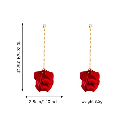 Dangle Acrylic Petal Tassel Earrings Long Rhinestone Drop Statement Fashion Rose Flower Earrings Hanging Resin Floral Tassel Earrings for Women4