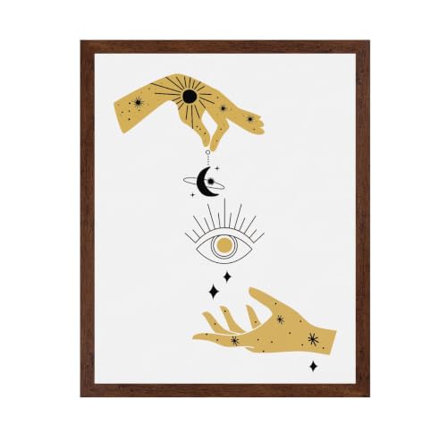 ALPINE INK CO. Celestial Hands Poster with Frame - Mystical Astrology Wall Decor Artwork - Home Office Bedroom Decor Wall Art Design - Sun Moon Eye Symbol Style - 16x20 Brown Framed Print
