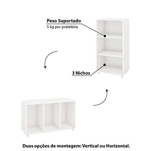Estante Livreiro Modular Tica 45 cm com 3 Nichos - Branco