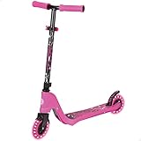 EEZI 54137 - Patinete para niños, deportivo Rosa con 2 ruedas luminosas / Patinete 2 ruedas infantil, manillar ajustable / Tamaño 33x69x82cm, peso máximo 50kg / Scooter con luces de colores