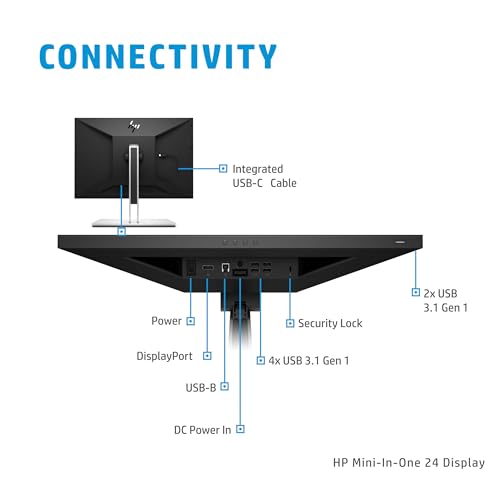 Image of HP Mini-in-One 24 inch FHD Monitor with DKZ Hub, Built-in Microphone, Speakers & Webcam, Black /Silver (7AX23A8#ABA) only Compatible with EliteDesk 705 /800 G5 Mini & ProDesk 400 /600 G5 Mini