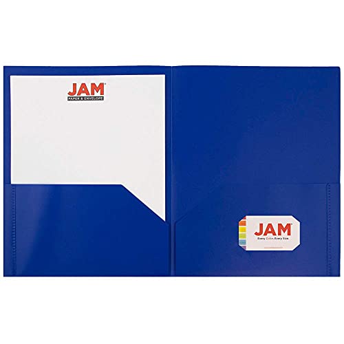 Jam Paper Plastic 2 Pocket Pop Folders - Durable School Folders - Blue - 6/Pack #TOP2