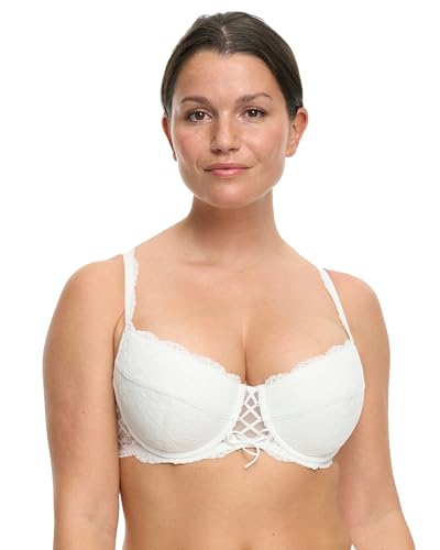 Ammiya Sexy Dessous Set mit Spitze BH String Strumpfband Damen Reizwäsche Strapse Set Reizvolle Lingerie Unterwäsche Weiß S