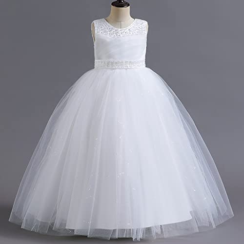 Rhinestone Little/Big Girls Flower Girl Wedding Bridesmaid Birthday Party Holiday Pageant Prom Fancy Gown,White, 5-6 #TOP1