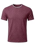 Hisir Camiseta casual de manga corta con cuello redondo para hombre, con ribete de contraste, mezcla de algodón, elástica, ajuste regular para verano y uso diario, rosso, M