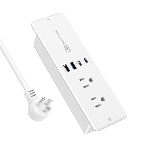 20W Recessed Power Strip with 15W Wireless Charger, Furniture Flush Mount Power Strip with 4 USB Ports (2 USB-C), Recessed Outlet for Home, Office(6FT Cable)