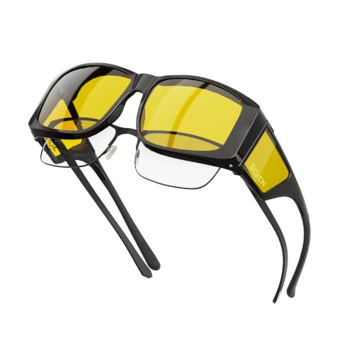 Image of SCVCN Night Driving Glasses Fit Over for Men Women Anti Glare Yellow Lens Polarized Nighttime Glasses S2505