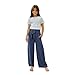 wodceeke Girls Dress Pants Summer Cotton Linen Straight Wide Leg High Elastic Waisted Fashion Baggy Trousers Navy