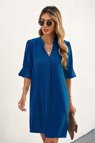 Image of QACOHU Summer Dresses for Women V Neck Ruffle Short Sleeve Casual Shift Dress