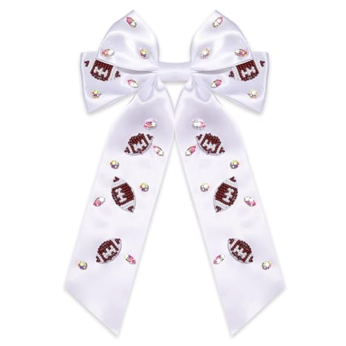 Game Day Football Hair Bows Accessories for Women Jeweled Large Ribbon Bow Clips Red Blue Spirit Day Accessories Game Day Outfits Sports Team Spirit Football Mom Accessories Gifts (Pattern E2)