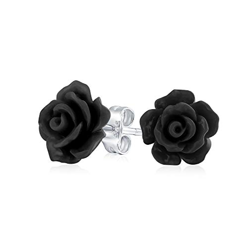 Romantische zarte Blumen 3D Craved Black Rose Flower Ohrstecker Ohrringe für Frauen Teenager für Mutter Versilberte Pfosten Cover