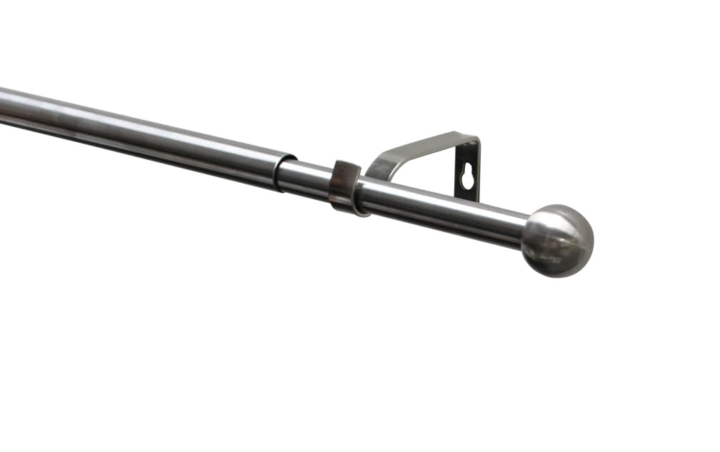 GARDINIA Kos Ball Curtain Pole Set, Extendible Complete Set Including Brackets, End Pieces, Mounting Material, Length 120-210 cm, Diameter 19/16 mm, Metal, Stainless Steel Look