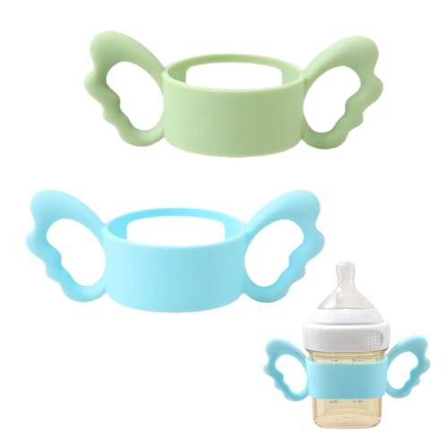 JYNVO 2 Silicone Baby Bottle Handles, Square Wide Mouth Bottle Handles, Hollow Silicone Handles with Angel Handles, Bottle Accessories