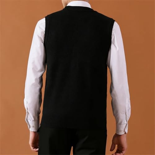 Mens Sweater Vest Thick Wool Patchwork Knit Vest Vintage Buttons Warm Business Waistcoat2