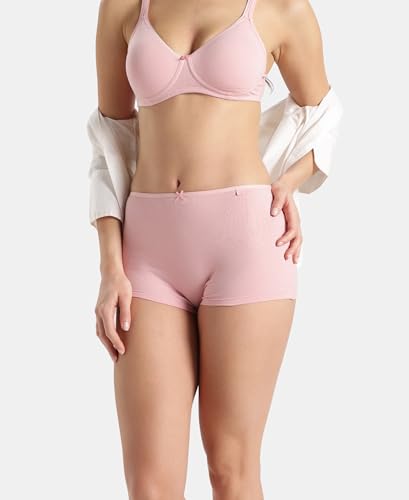 Image of Jockey SS04 Women High Coverage Super Combed Cotton Elastane Stretch Boy Leg with Concealed Waistband and StayFresh Treatment Crush N Blush L
